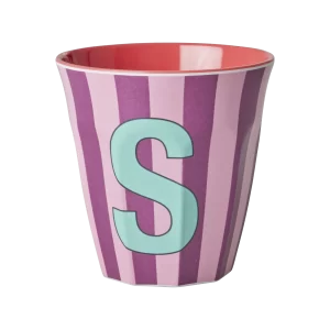 Rice: Medium melamine beker - Alfabet - S Roze Streep MELCU-ALPSTRSI