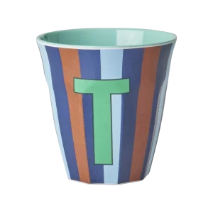 Rice: Medium melamine beker - Alfabet - T Blauw Streep MELCU-ALPSTRTB