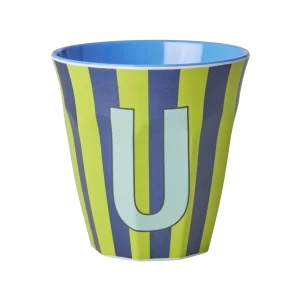 Rice: Medium melamine beker - Alfabet - U Blauw Streep MELCU-ALPSTRUB
