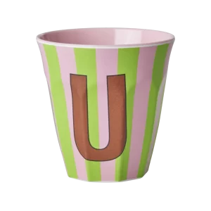 Rice: Medium melamine beker - Alfabet - U Roze Streep MELCU-ALPSTRUI