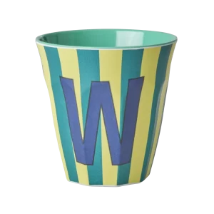 Rice: Medium melamine beker - Alfabet - W Blauw Streep MELCU-ALPSTRWB