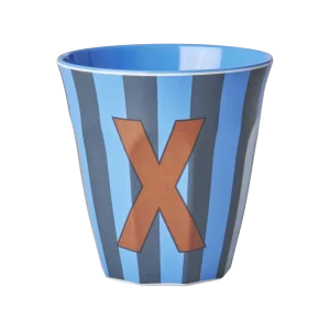 Rice: Medium melamine beker - Alfabet - X Blauw Streep MELCU-ALPSTRXB