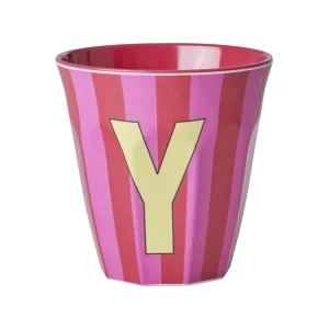 Rice: Medium melamine beker - Alfabet - Y Roze Streep MELCU-ALPSTRYI