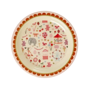 Rice: Rond melamine kinderbord - Fun Fair Print Roze KILPL-FUFAI