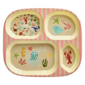 RICE: Melamine 4 vaks kinderbord - Ocean Print Koraal KIPL4-OCEI