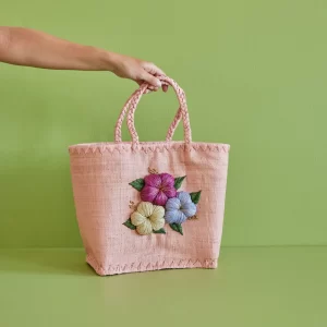 Rice: Grote raffia tas | Zacht roze BGRFA-FLOIL.