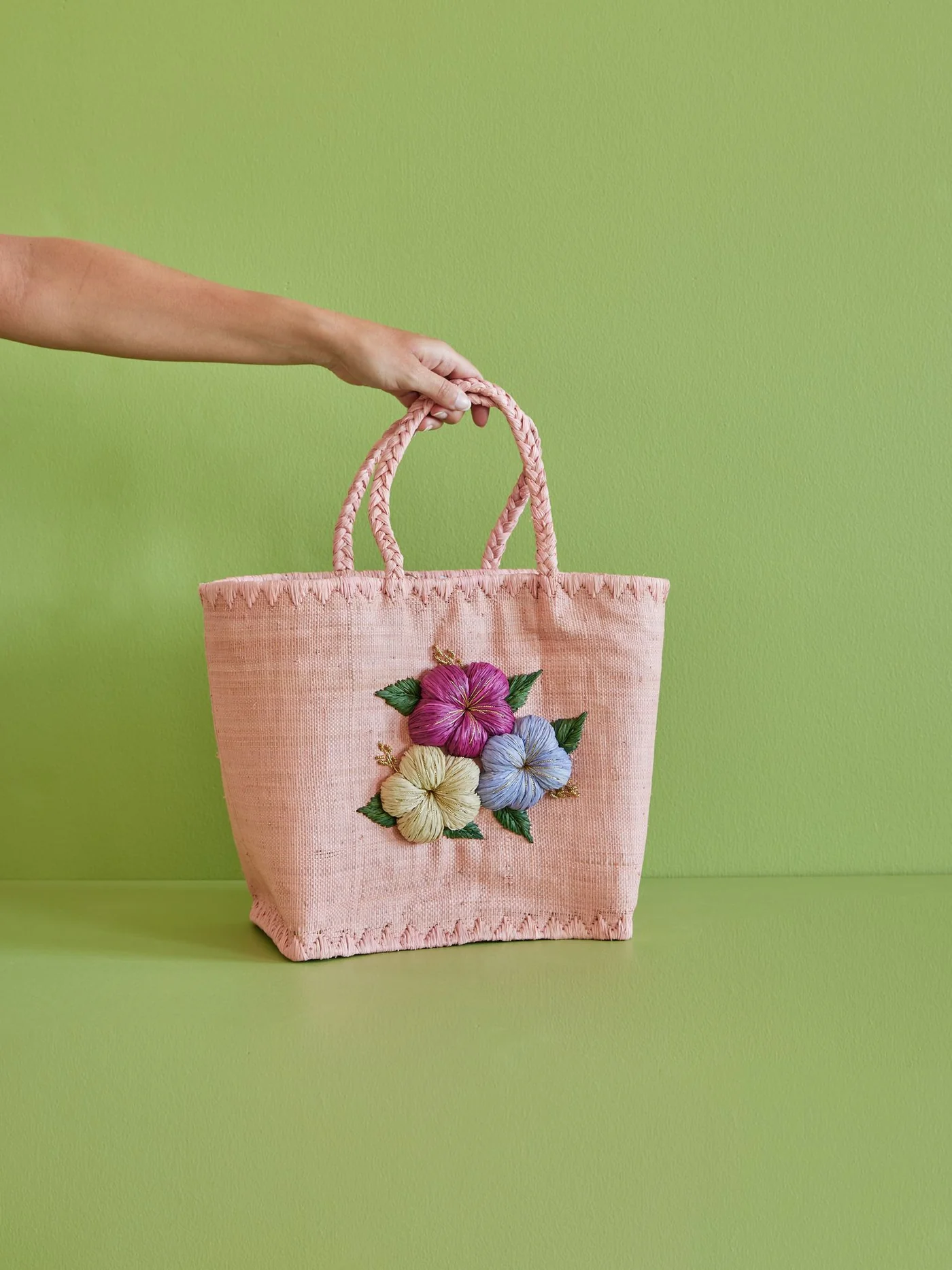 Rice: Grote raffia tas | Zacht roze BGRFA-FLOIL. Rice: Grote raffia tas | Zacht roze BGRFA-FLOIL.