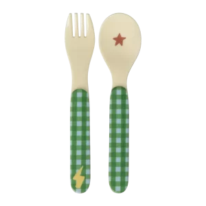 Rice: Baby lepel en vork - Hero print | Groen BABSF-2ZHERO