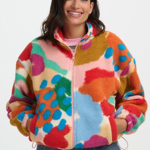 Sugarhill Brighton: Hartley Zip Up Fleece - Off White/Multi, Abstract Floral