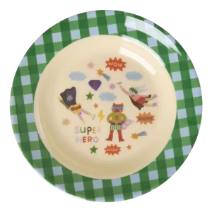 RICE: Melamine kinder kom - Hero print | Groen KIBOW-HERO