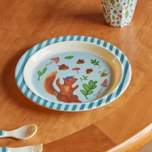 Rice: Rond melamine kinderbord - Happy Forest print Blauw KILPL-HAFOB