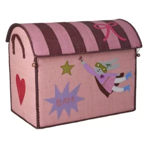 Rice: Groot raffia opberg huis - Hero thema Roze BSHOU-LHEROI