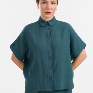 LaLamour: Jill Blouse | Crinkle Petrol