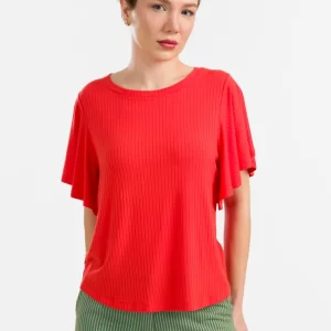 LaLamour: Sophie Top met korte vlindermouwen | Rood