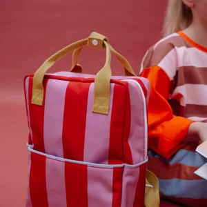 Sticky Lemon: Backpack medium | stripes | red apple + rosebay pink